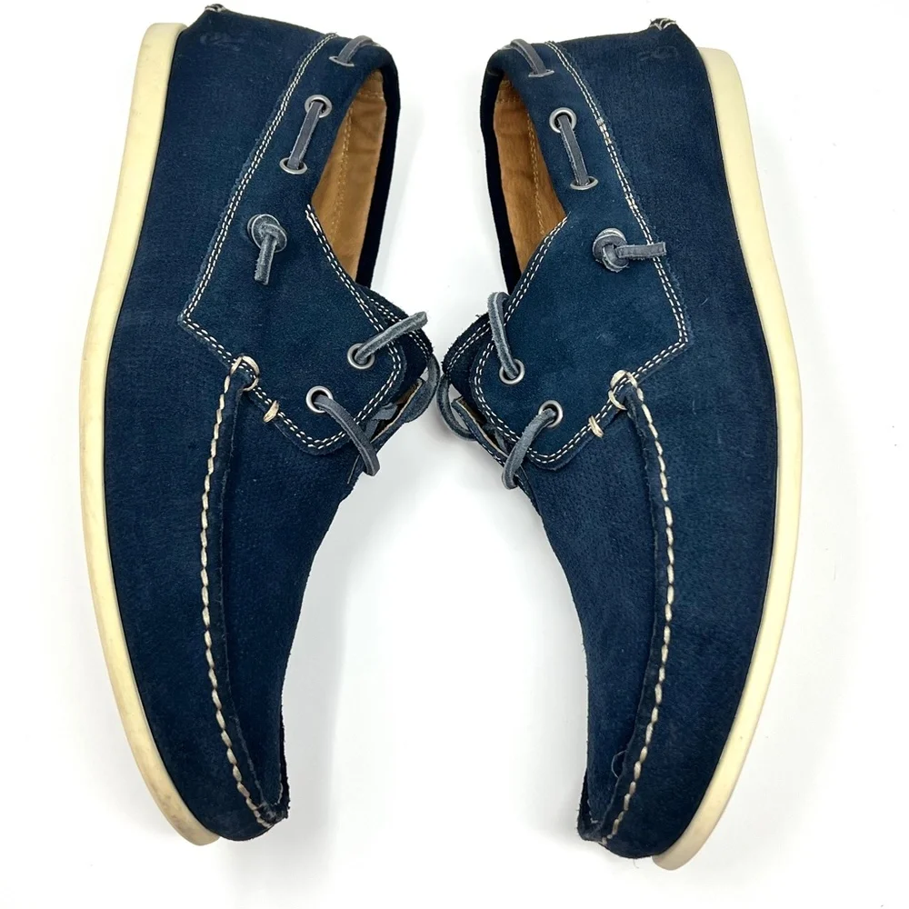 John Varvatos Men's suede navy boat shoes size 12